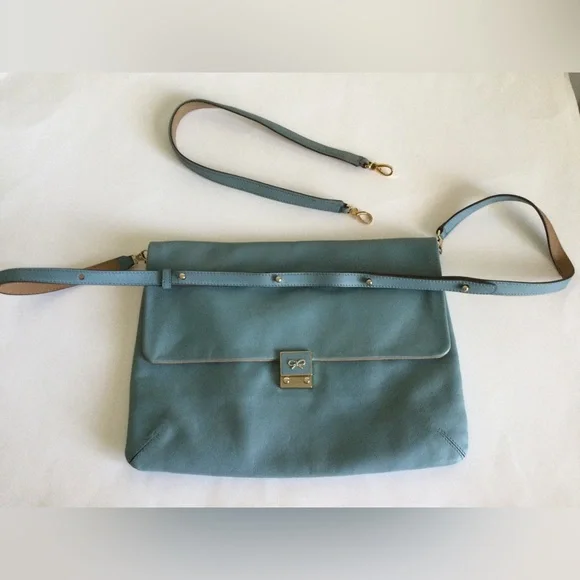 ANYA HINDMARCH Oversized Crossbody Clutch Shoulder Bag Baby Blue Leather 3way